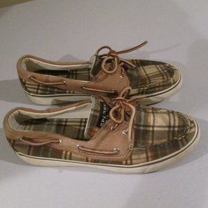 SPERRY TOP SIDER BROWN TAN PLAID BOAT SHOES sz 8.5